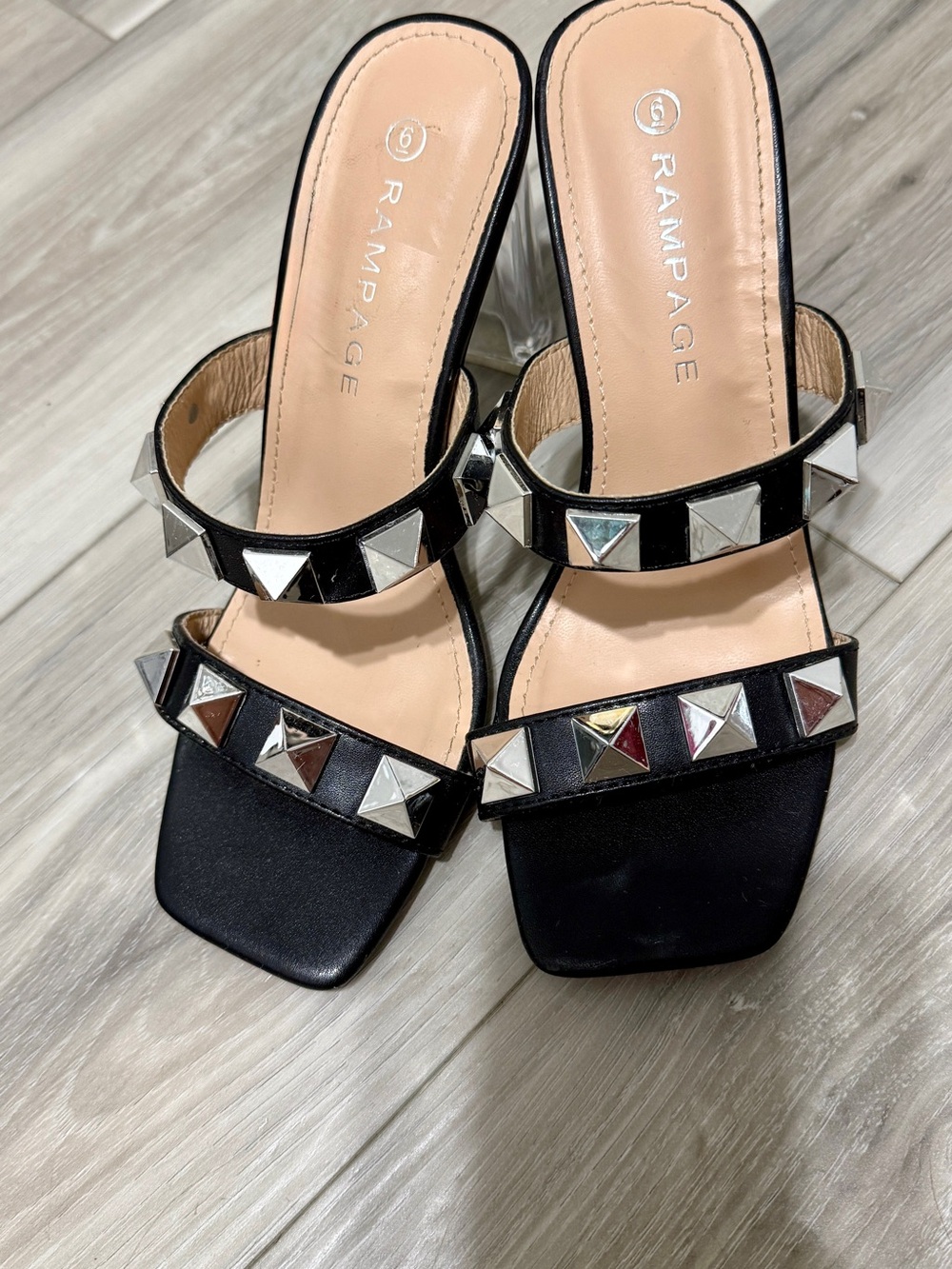 Rampage Black Studded Sandal with Clear Block Heel